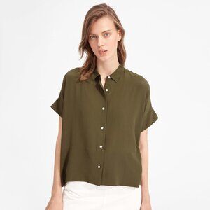 Everlane boxy silk shirt in olive green